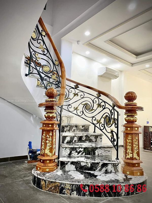 Cầu thang sắt mỹ thuật phong cách tối giản, hiện đại