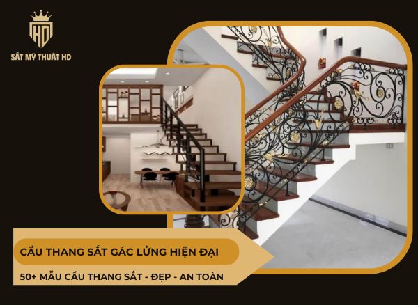 Cầu thang sắt gác lửng đẹp hiện đại