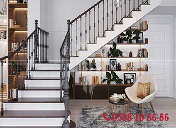 Cầu thang sắt chữ L phong cách tân cổ điển cho nhà phố