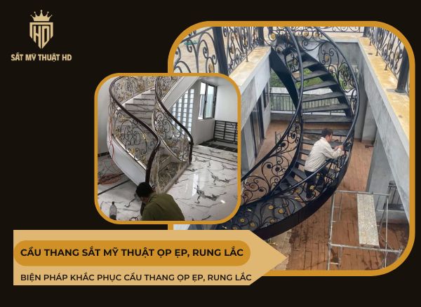 cầu thang sắt mỹ thuật ọp ẹp rung lắc