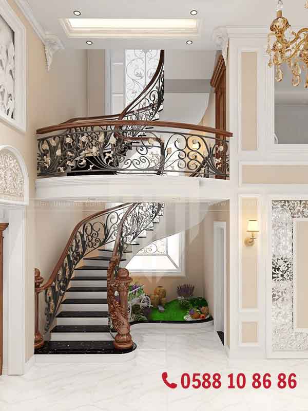 Cầu thang sắt họa tiết Á Đông cách điệu