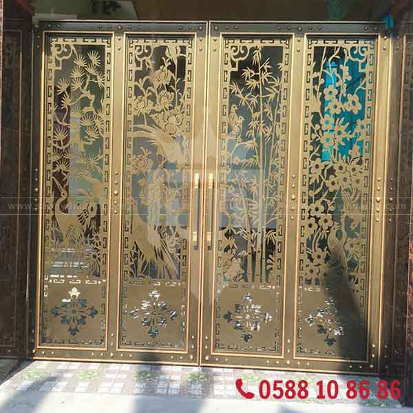Cổng sắt CNC 4 cánh phong cảnh nghệ thuật