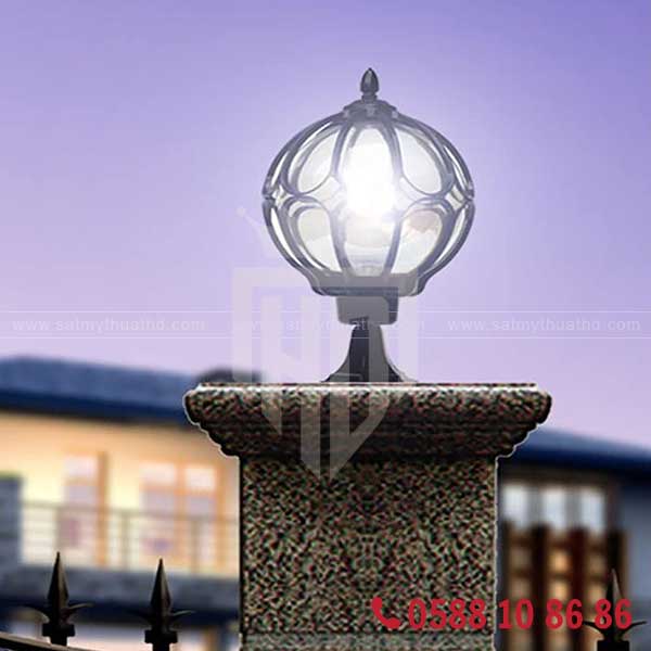 Đèn trụ cổng sắt mỹ thuật hình tròn phong cách cổ điển