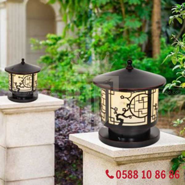 Đèn trụ cổng sắt mỹ thuật hình trụ với khung chắc chắn