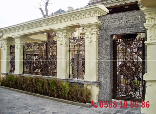 Hàng rào nhôm đúc kết hợp cổng đồng bộ