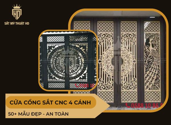 cửa cổng sắt cnc 4 cánh