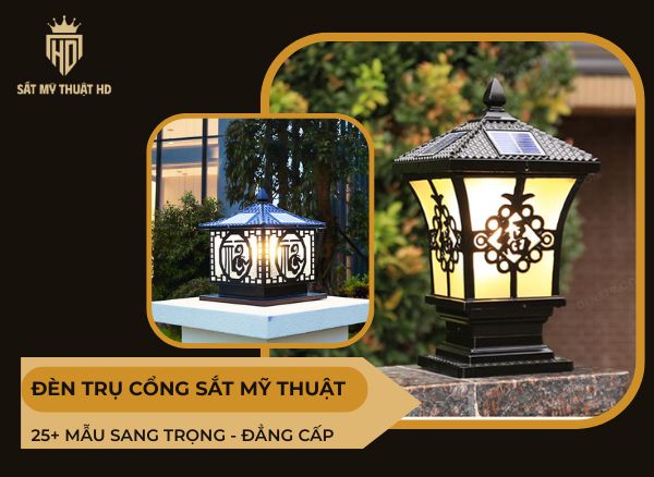 đèn trụ cổng sắt mỹ thuật
