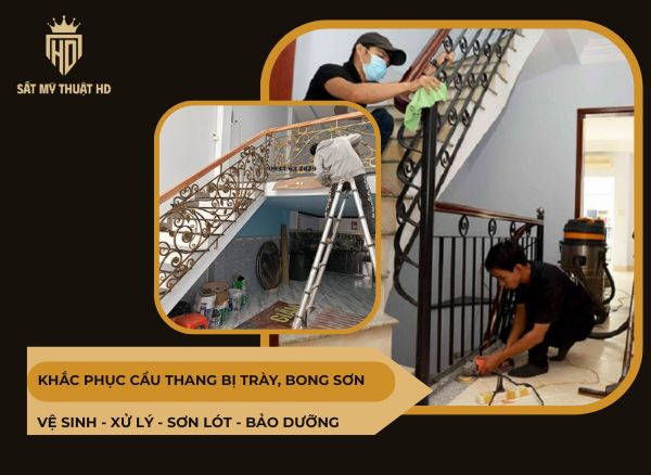 Khắc phục cầu thang bị trày bong sơn