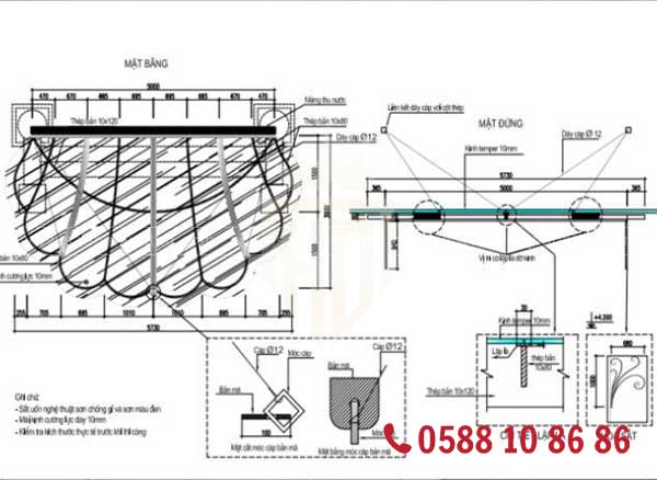 Bản vẽ chi tiết mái kính cường lực hiện đại