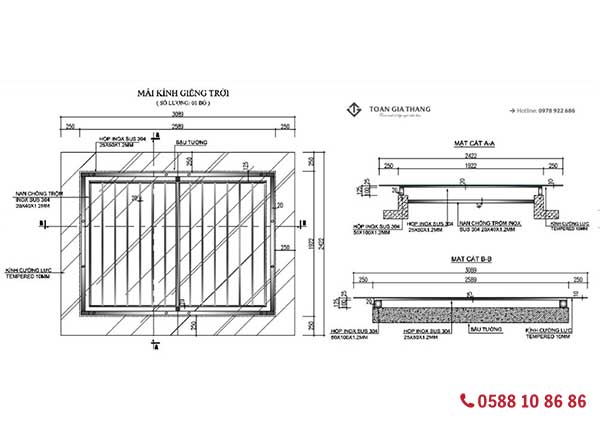 Cấu tạo mái kính tự động khung nhôm kính cường lực