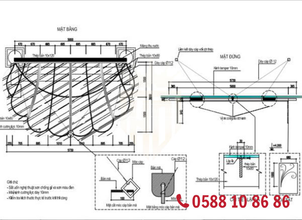  Kết cấu mái kính khung thép sử dụng thép I chịu lực