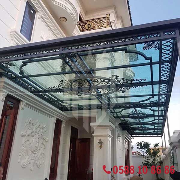 Mái hiên kính cường lực che mưa nắng