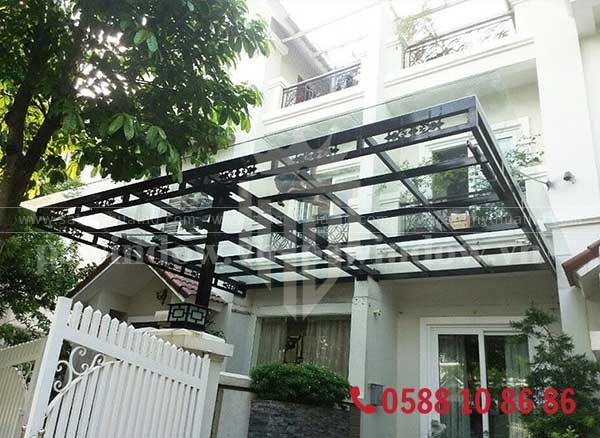 Mái hiên kính cường lực cửa chính