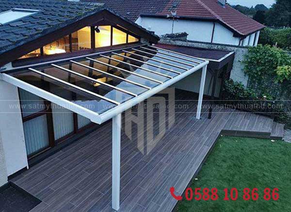 Mái che kính đơn giản cho quán cafe