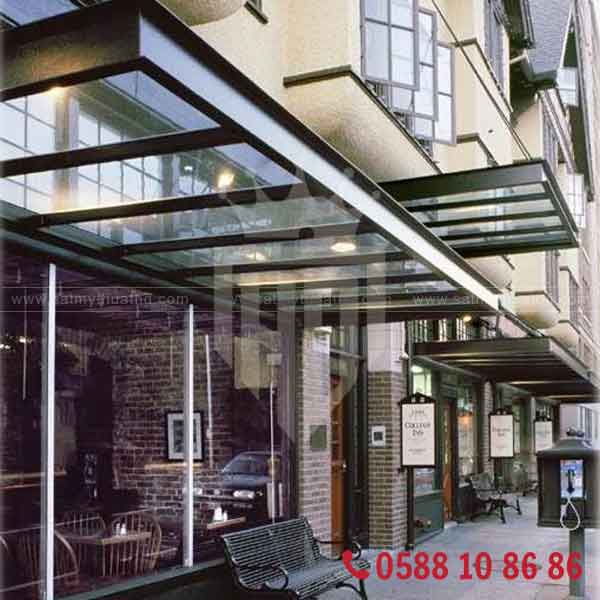 Mái hiên kính inox cho nhà hàng
