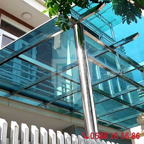 Mái kính dán an toàn khung inox