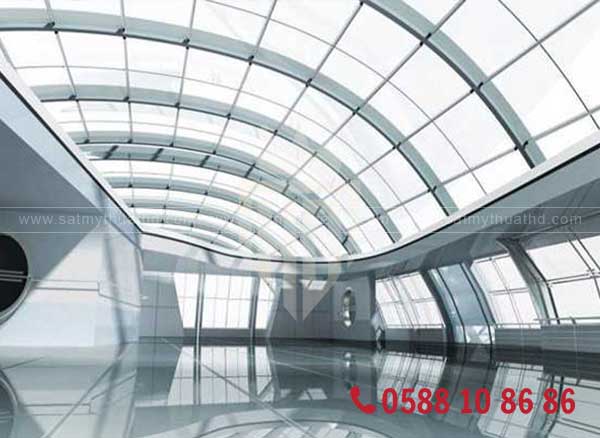  Mái kính inox nghệ thuật uốn cong
