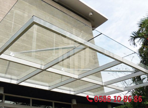 Mái kính ngoài trời khung inox