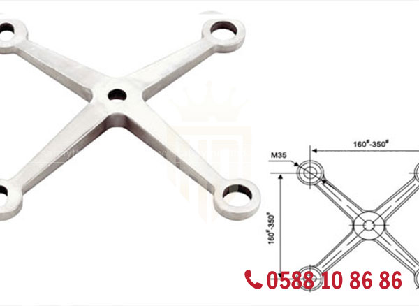 Phụ kiện chân nhện trong bản vẽ mái kính