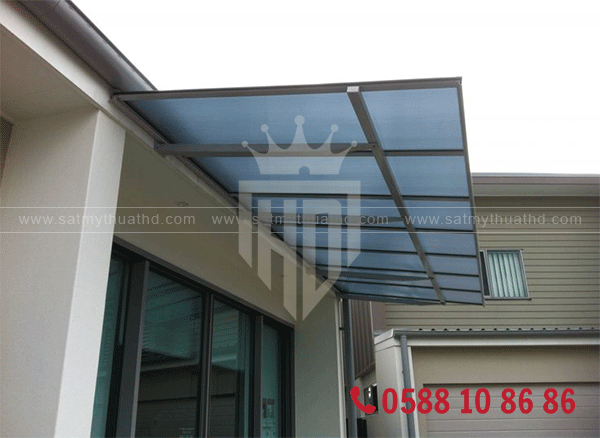 Mái hiên kính cường lực khung inox 304

