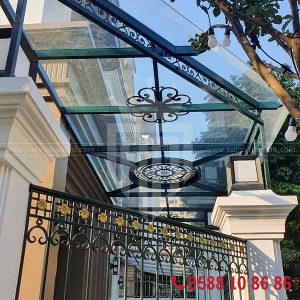 Mái kính sảnh trước cửa, bảo vệ cửa gỗ khỏi thời tiết
