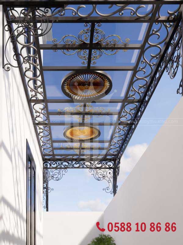 Mái kính sảnh khung sắt nghệ thuật cho nhà phố tân cổ điển
