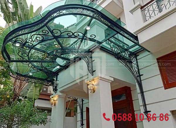 Mái kính sảnh che nắng mưa cho cửa hàng, shop kinh doanh
